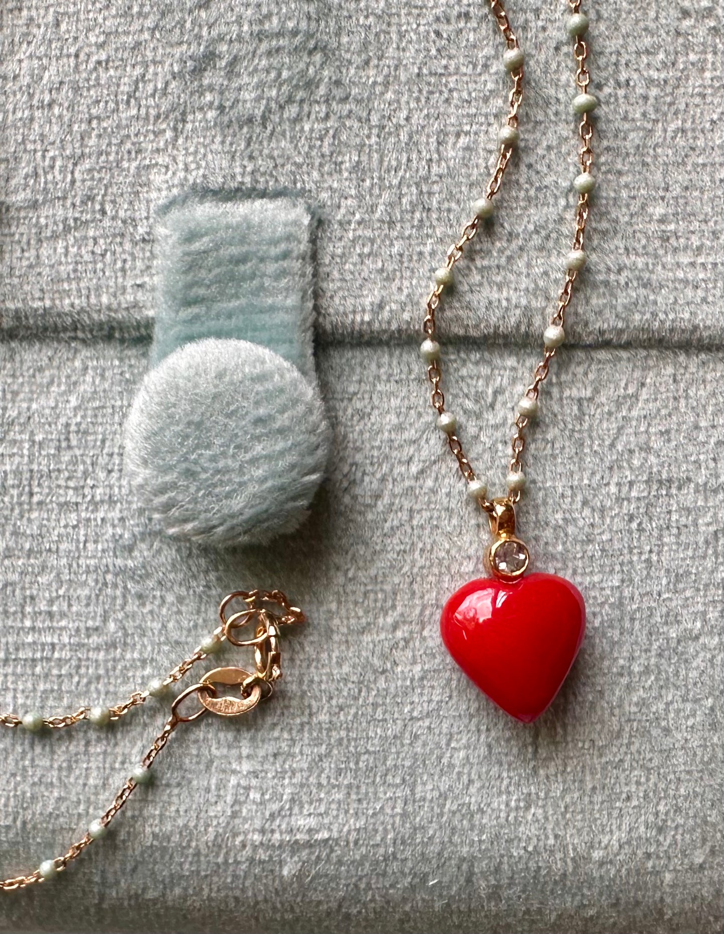 Red Coral Necklace with aquamarine NEW