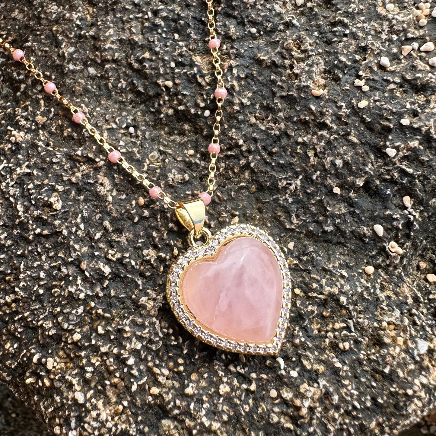 Sweetheart quartz rose necklace 14ktgf NEW 2025
