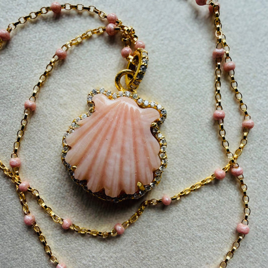 Rose opal seashell moissanite diamonds