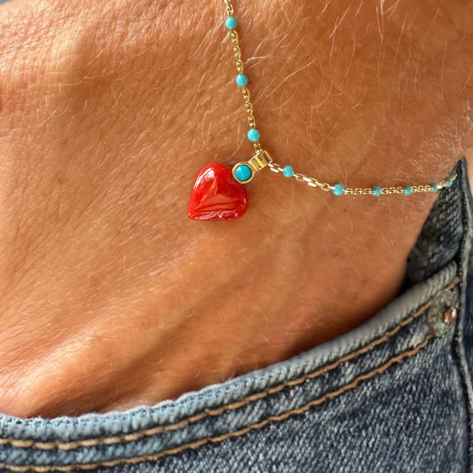 Red aka coral and turquoise bracelet
