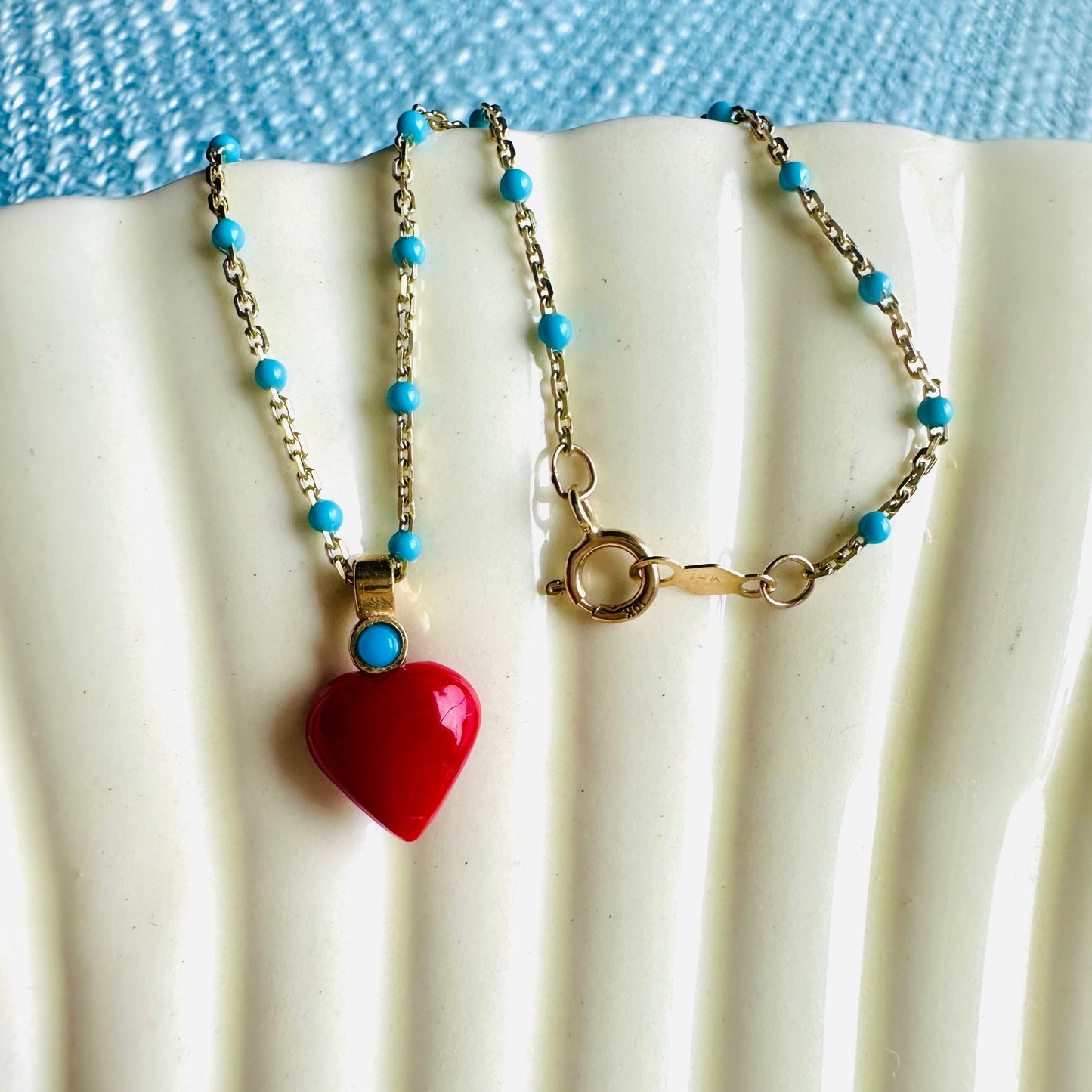 Red aka coral and turquoise bracelet