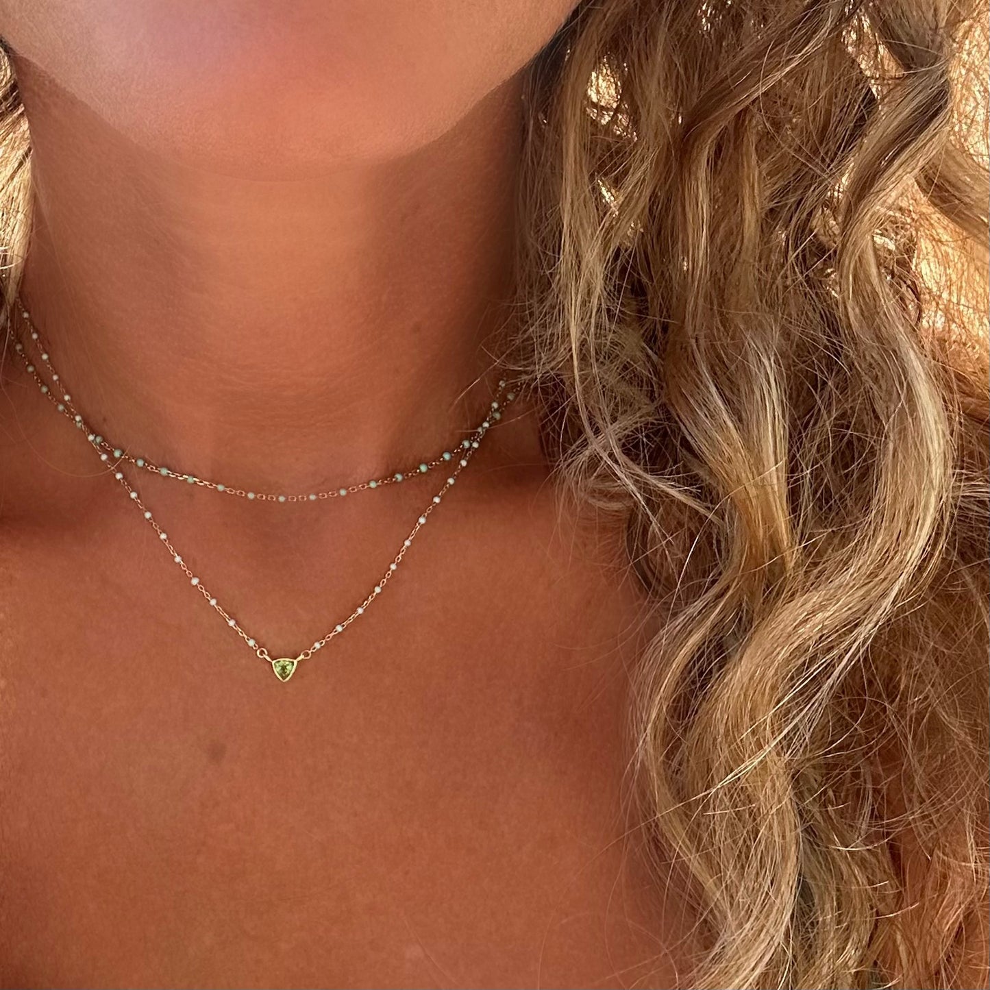 Green tourmaline trillion Necklace