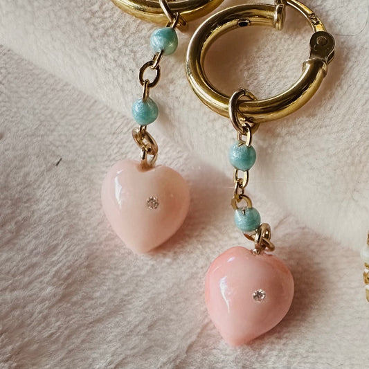 Hawaiian coral heart hoops earrings