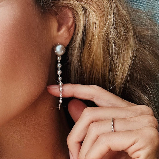 Tahitian pearl earrings with diamonds constellation and detachable threads