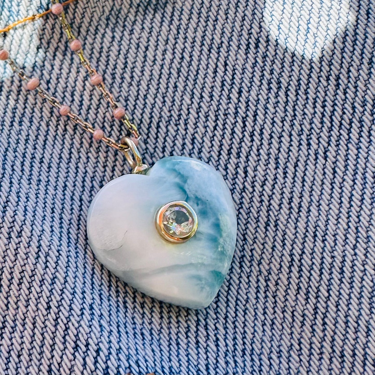 Larimar necklace with blue topaz inlay NEW 2025