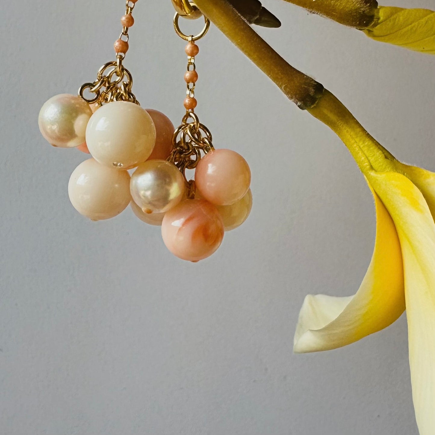 Mini hoops earrings with coral grapes -New 2025