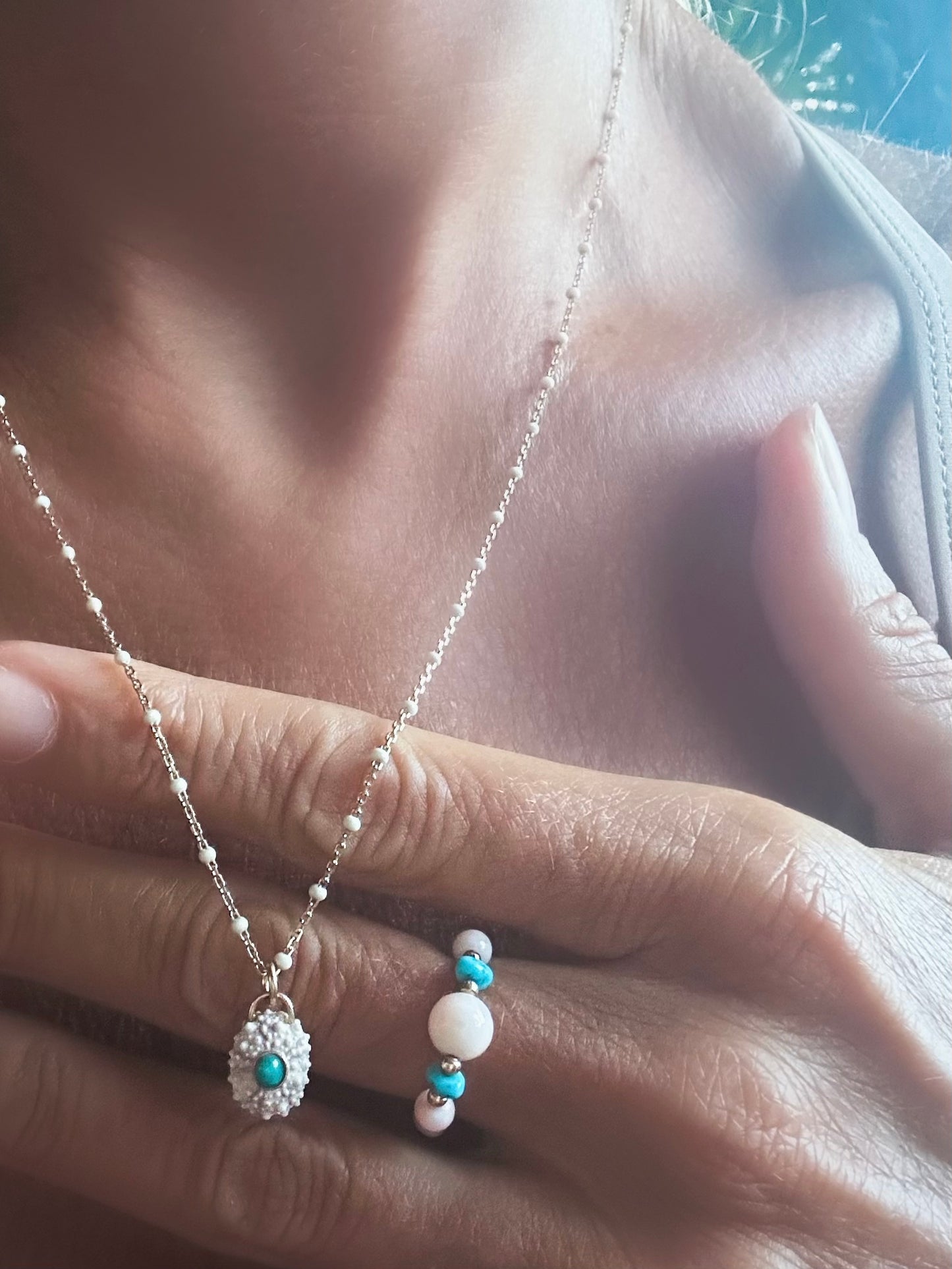 Mini sea Urchin necklace with turquoise inlay