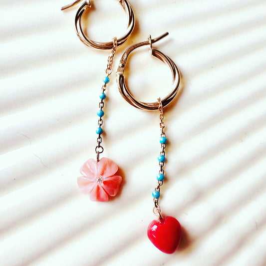 Hibiscus and love hoops earrings