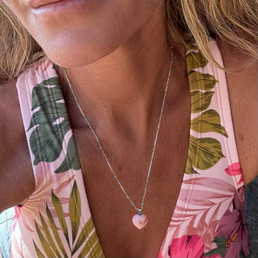 Peach coral heart with sleeping beauty turquoise necklace