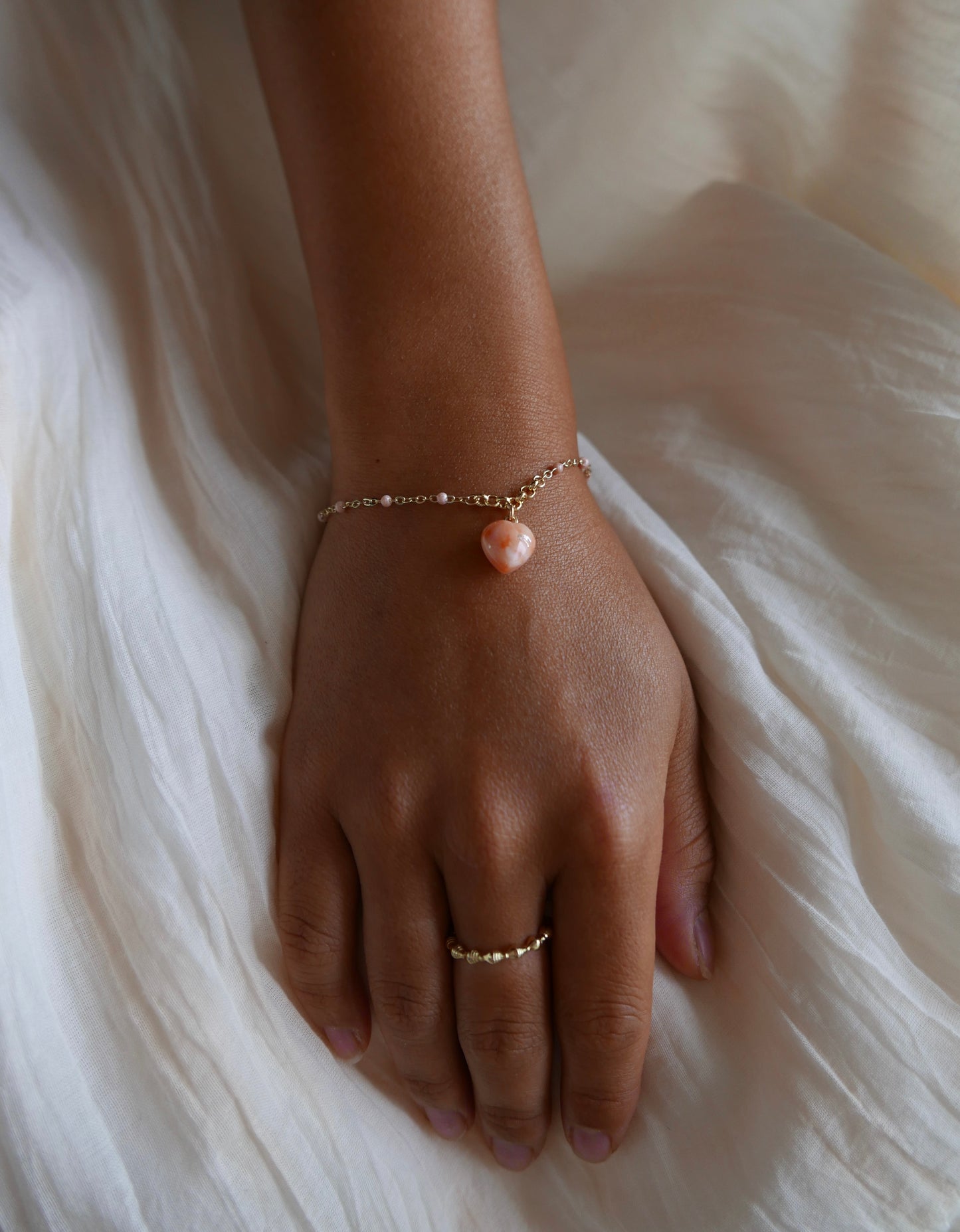 Hawaiian coral heart charm bracelet