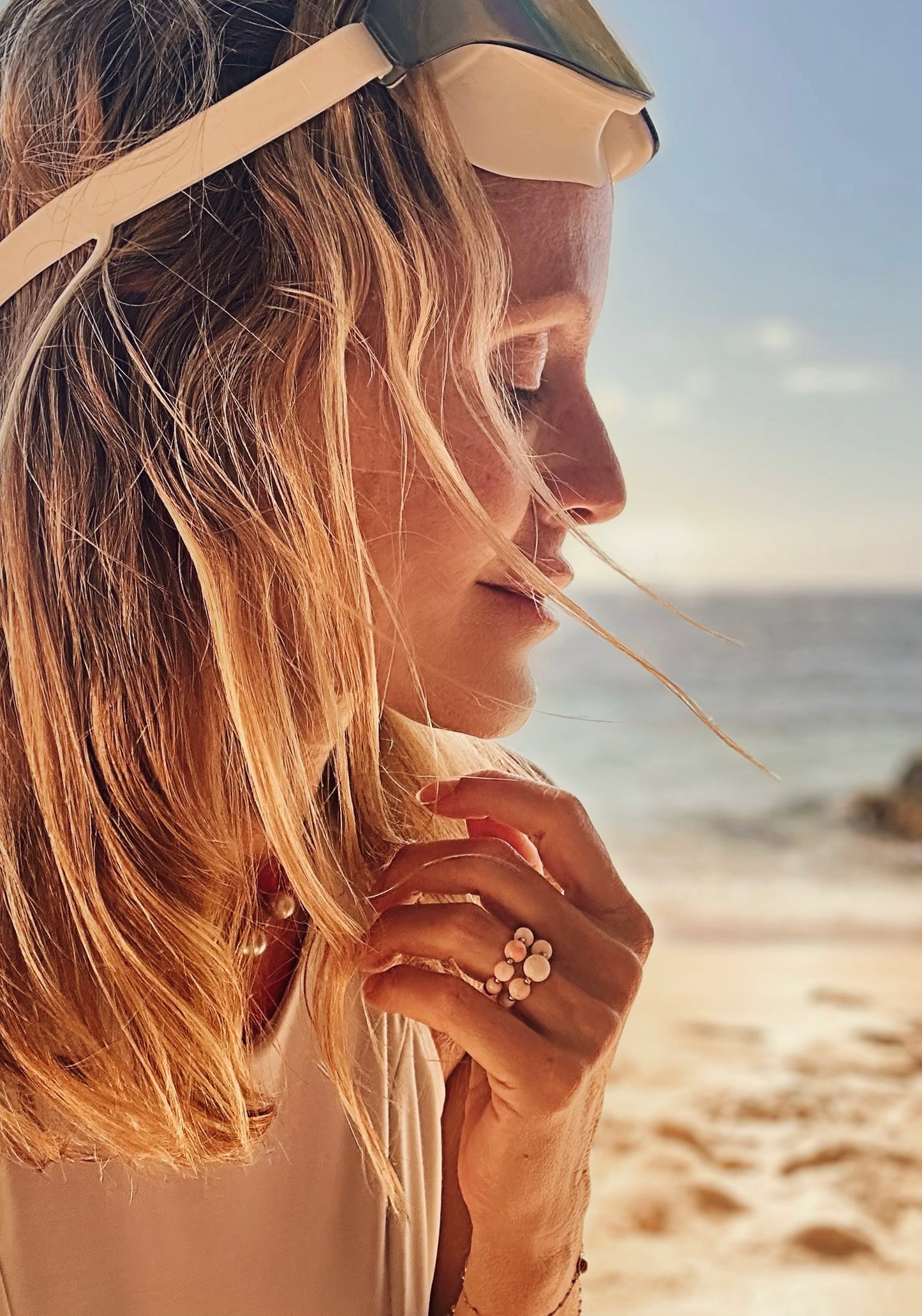 Coral and turquoise beaded ring