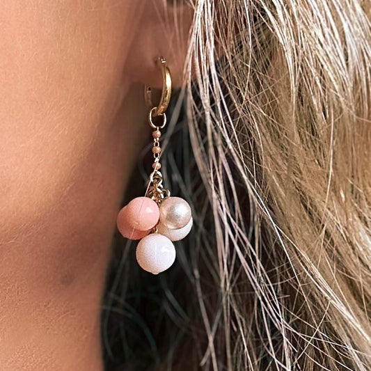 Mini hoops earrings with coral grapes -New 2025