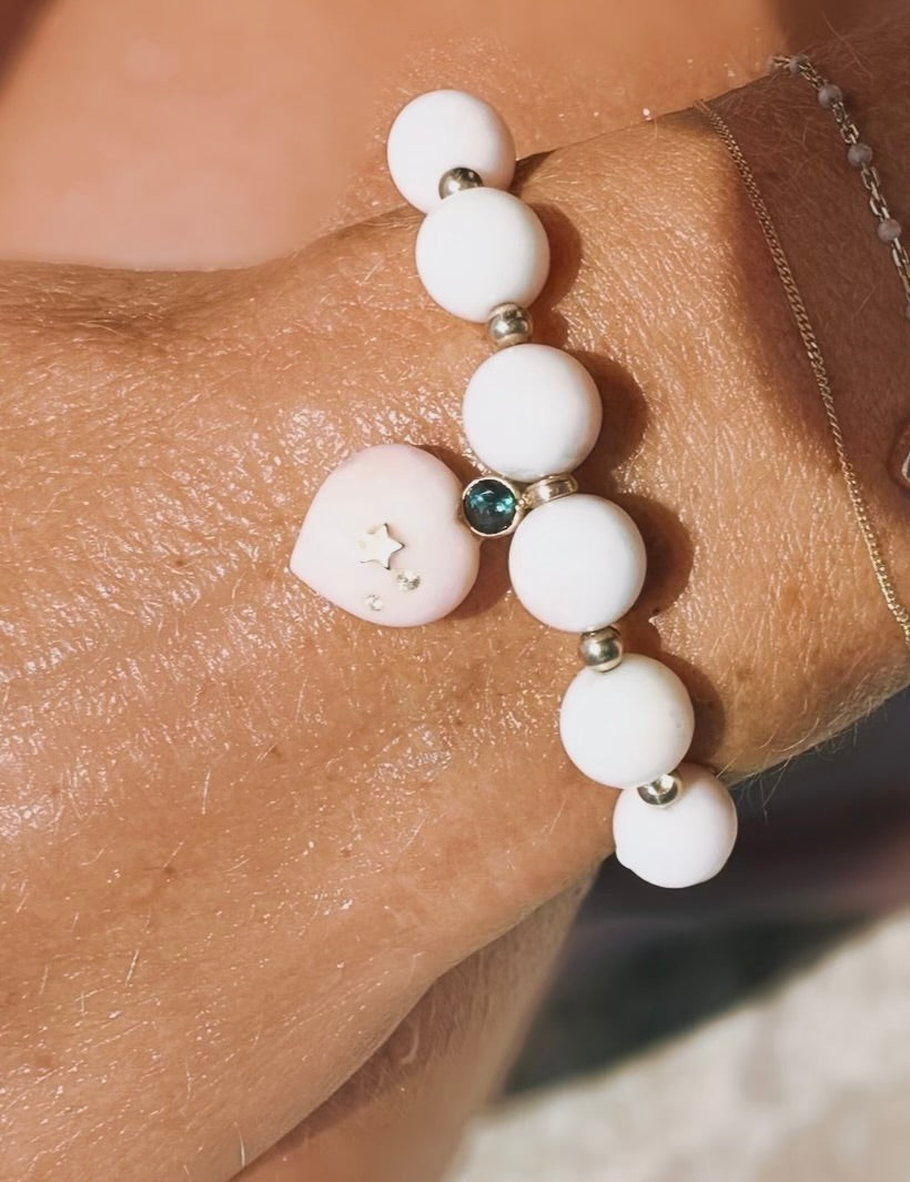 Angel skin coral Love bracelet and tourmaline