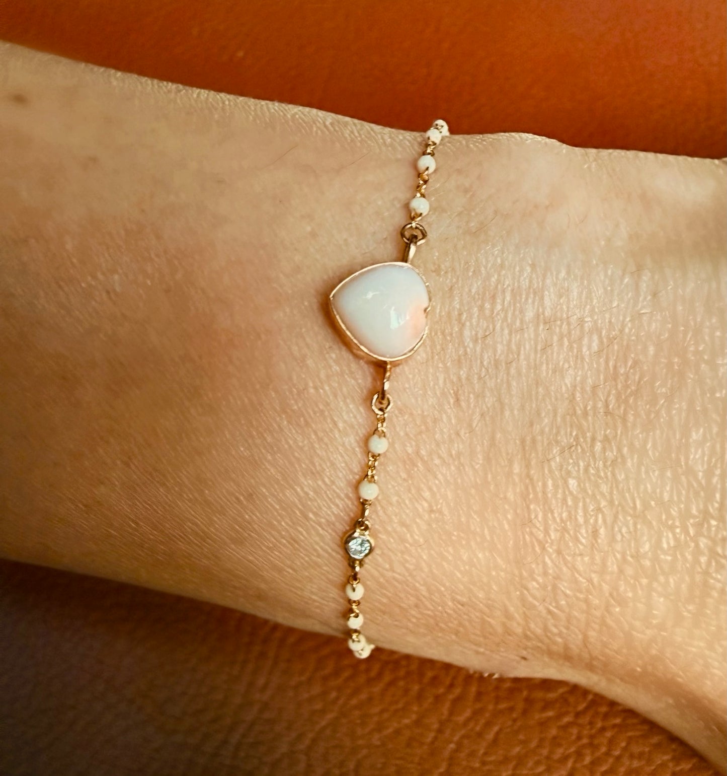 Angel skin heart coral bracelet with diamond accent