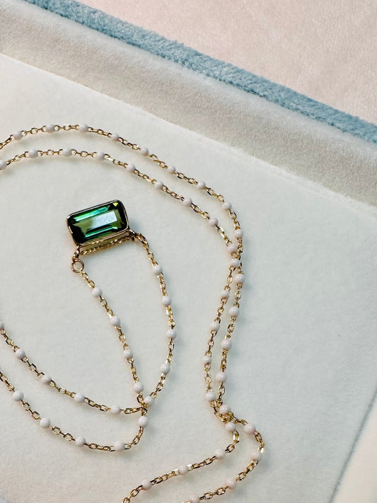 Green tourmaline Baguette Necklace