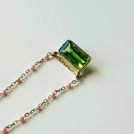 Spring green baguette necklace