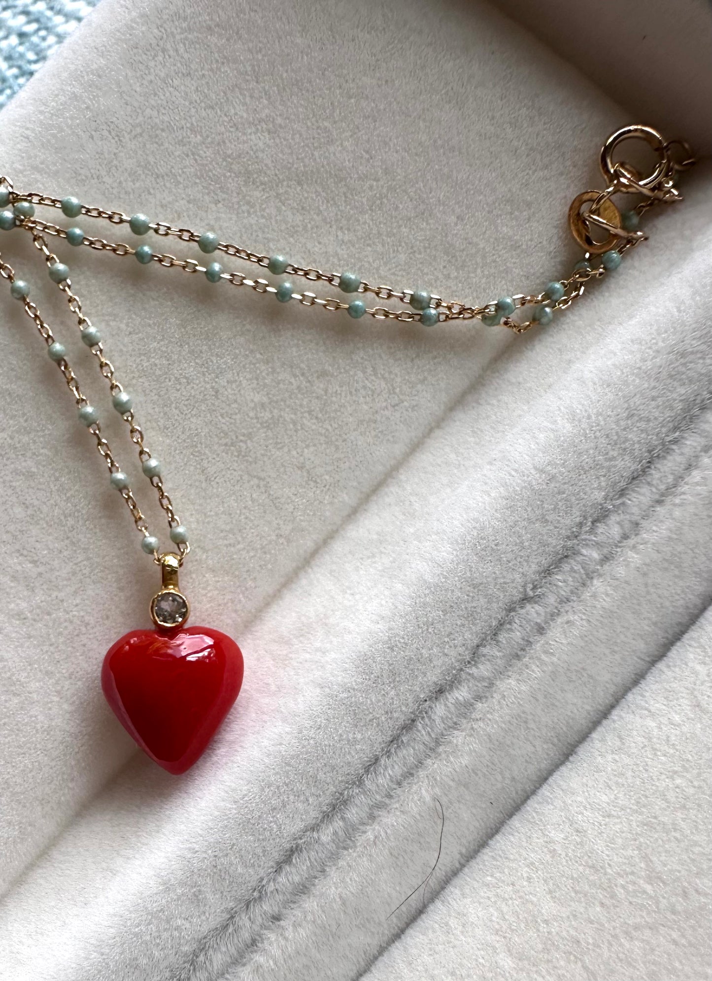 Red Coral Necklace with aquamarine NEW