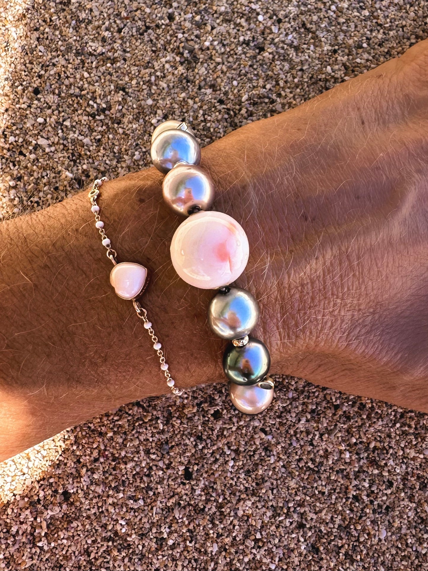 Angel skin heart  coral bracelet with diamond accent