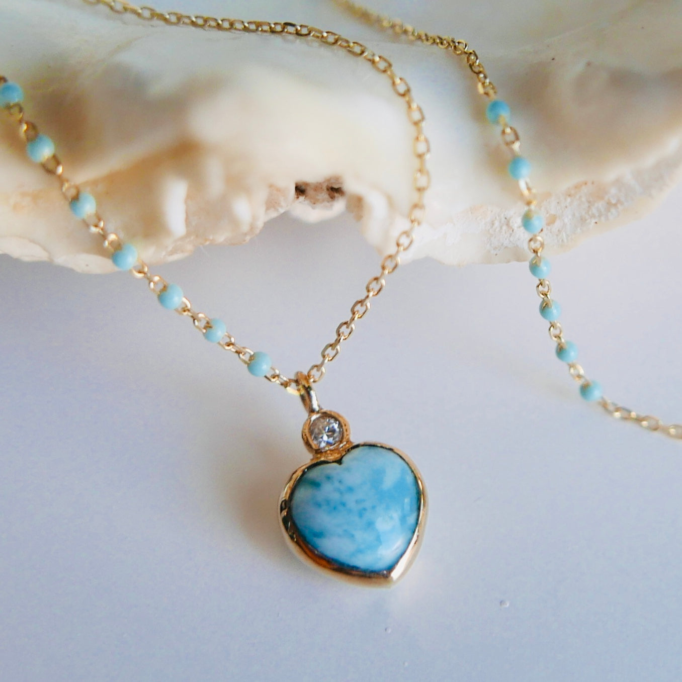 Larimar heart necklace (with diamond accent)