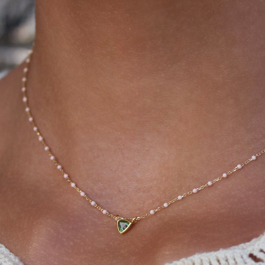 Green tourmaline  trillion Necklace