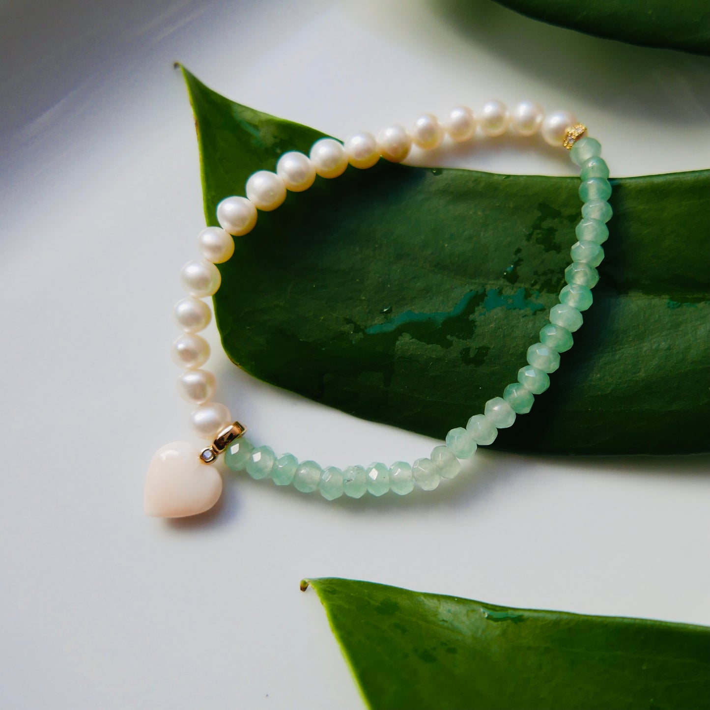 Coral & Jade Love bracelet ( Beaded)