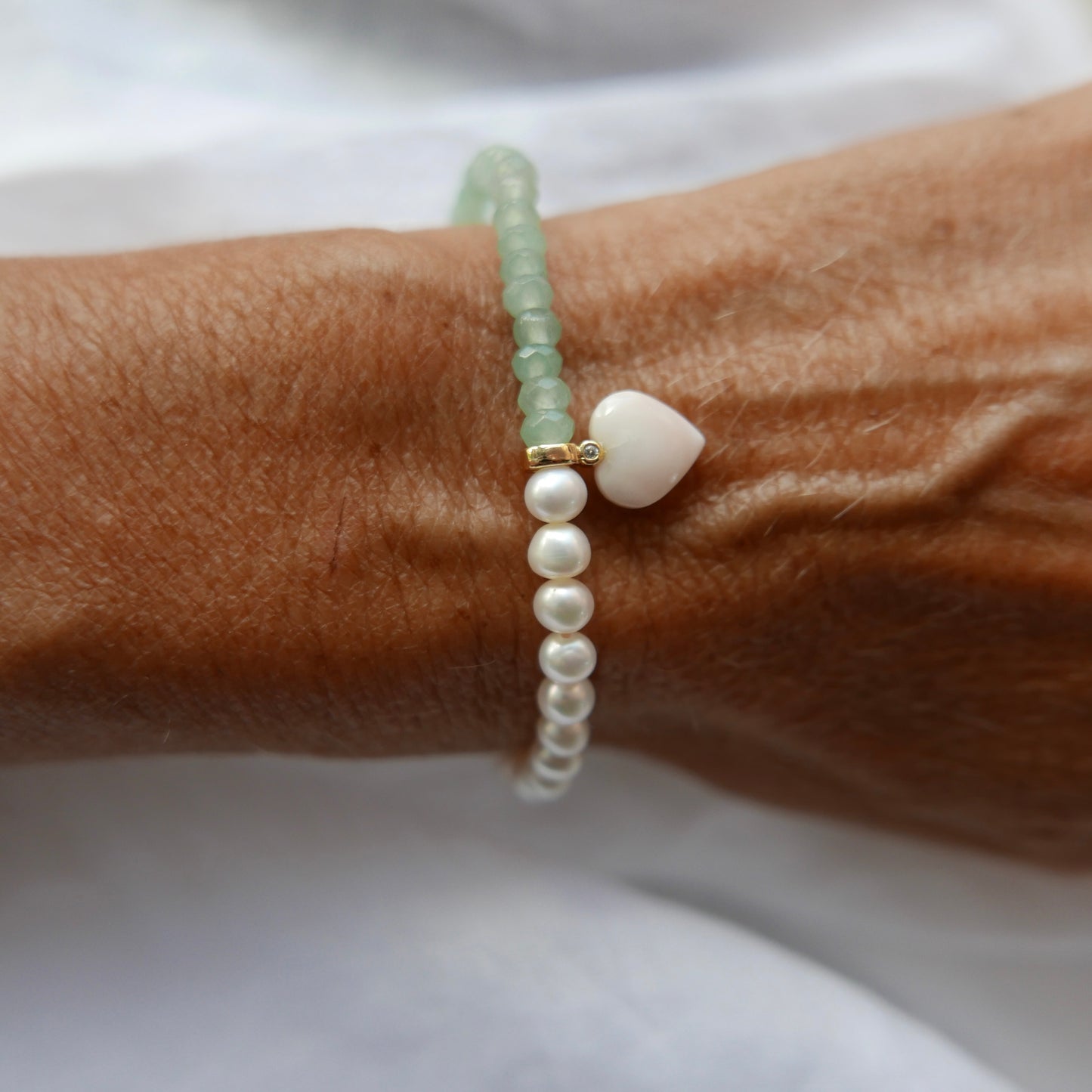 Coral & Jade Love bracelet ( Beaded)