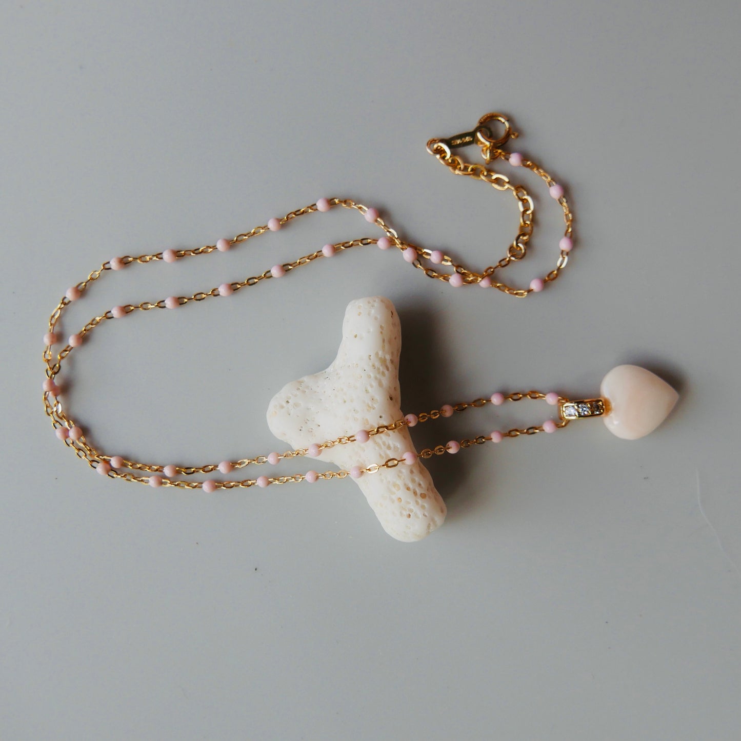 Angel skin coral Necklace- white light pink coral- gold filled