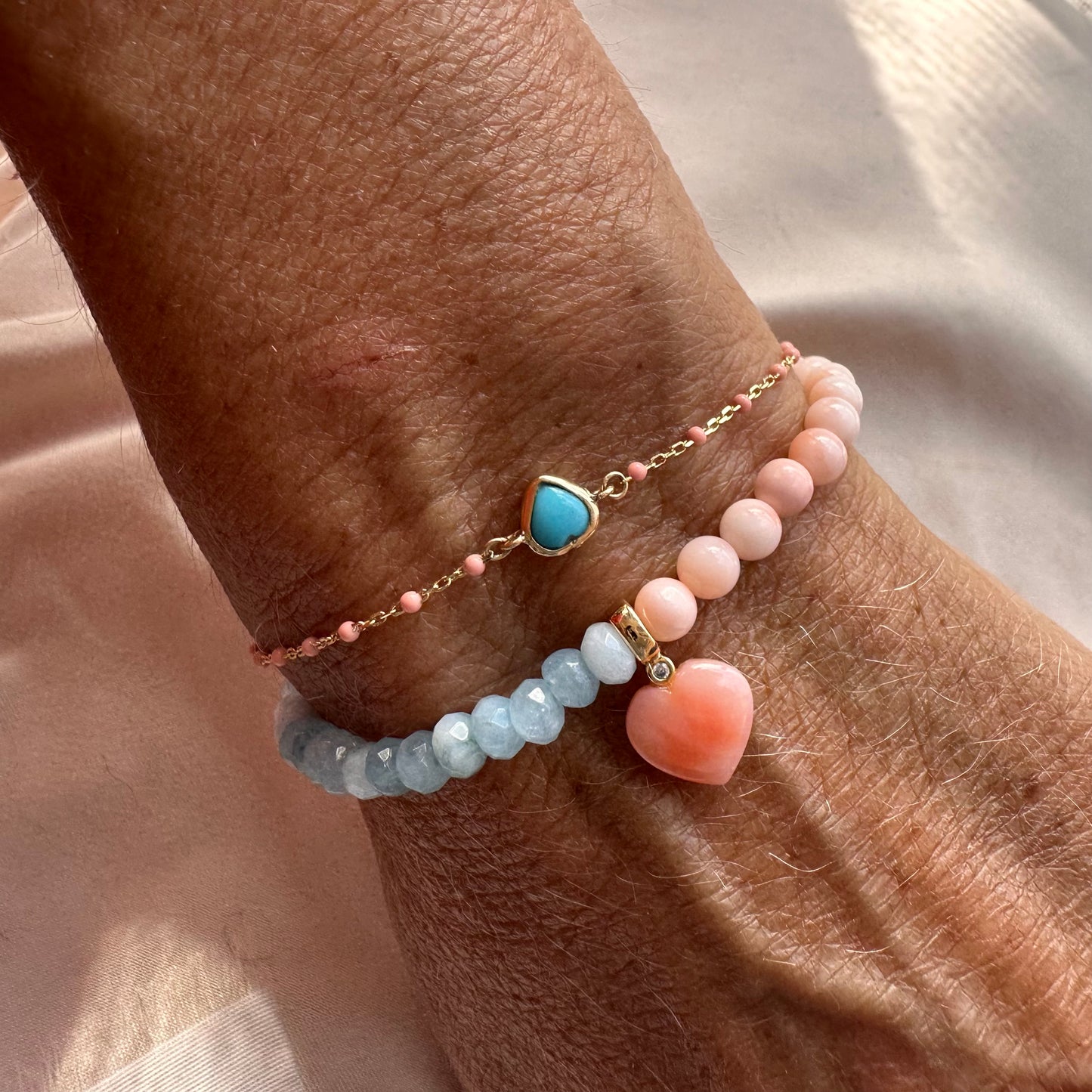 Coral & aquamarine LOVE bracelet ( beaded bracelet)