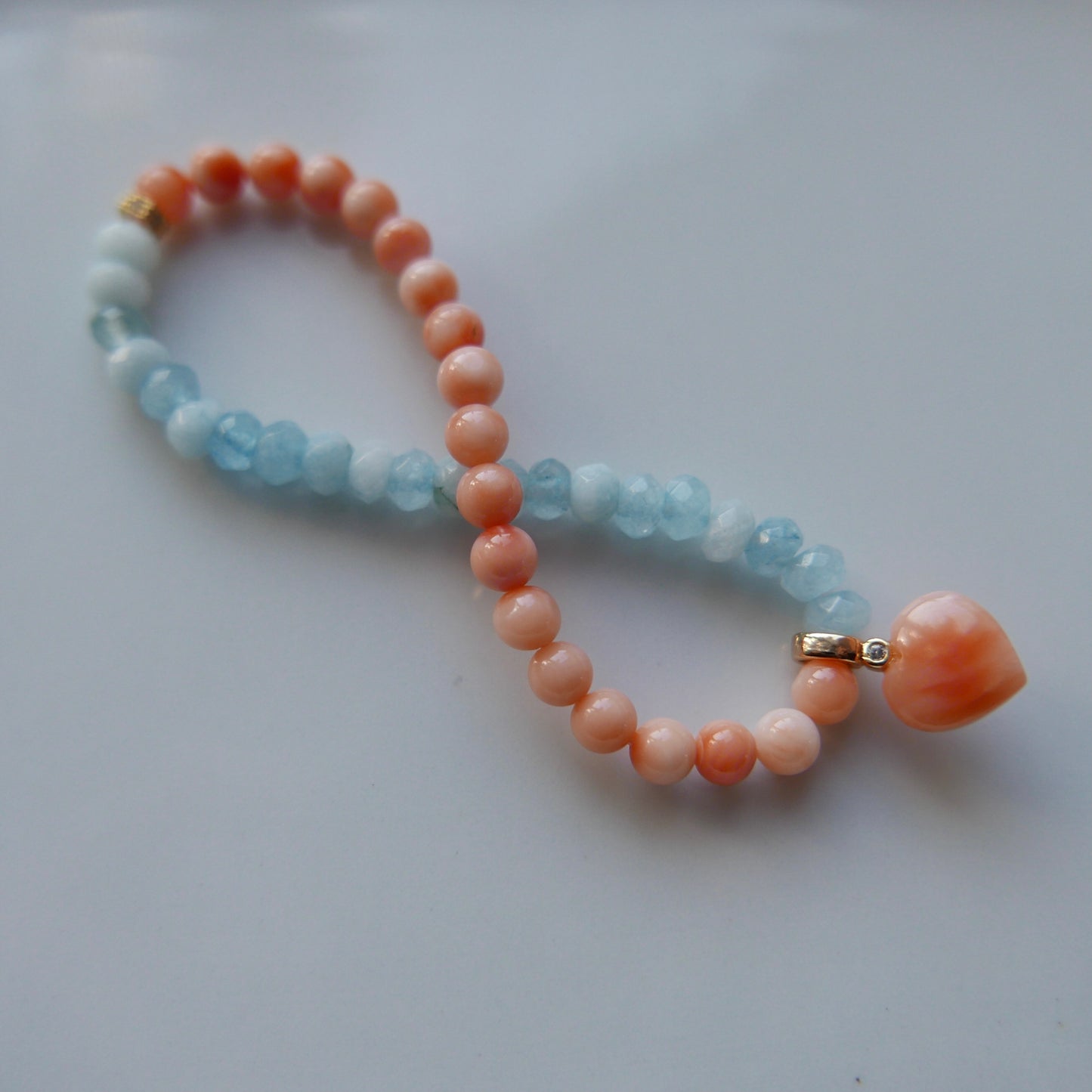 Coral & aquamarine LOVE bracelet ( beaded bracelet)