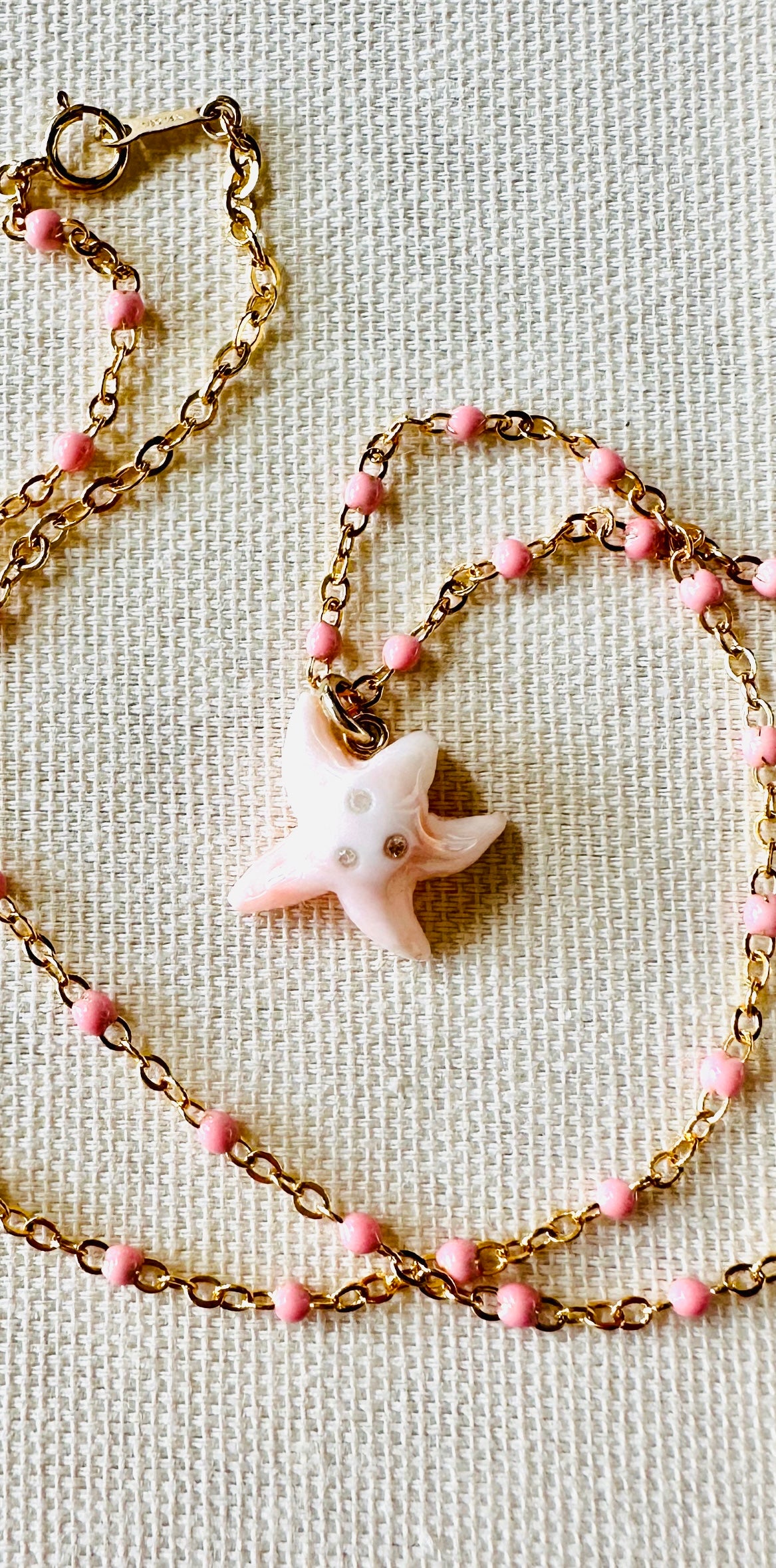 Starfish  Necklace, coral & diamonds