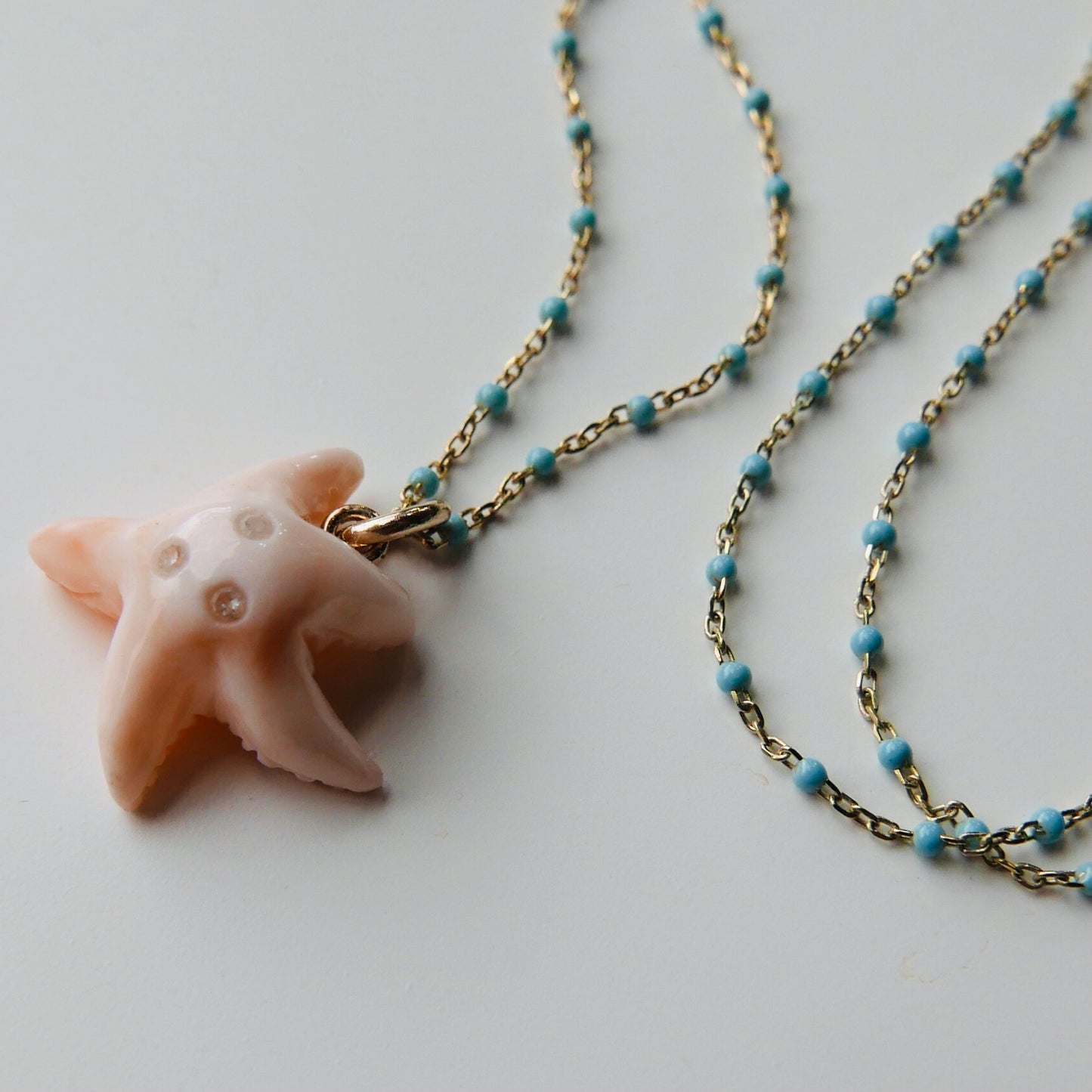 Starfish  Necklace, coral & diamonds