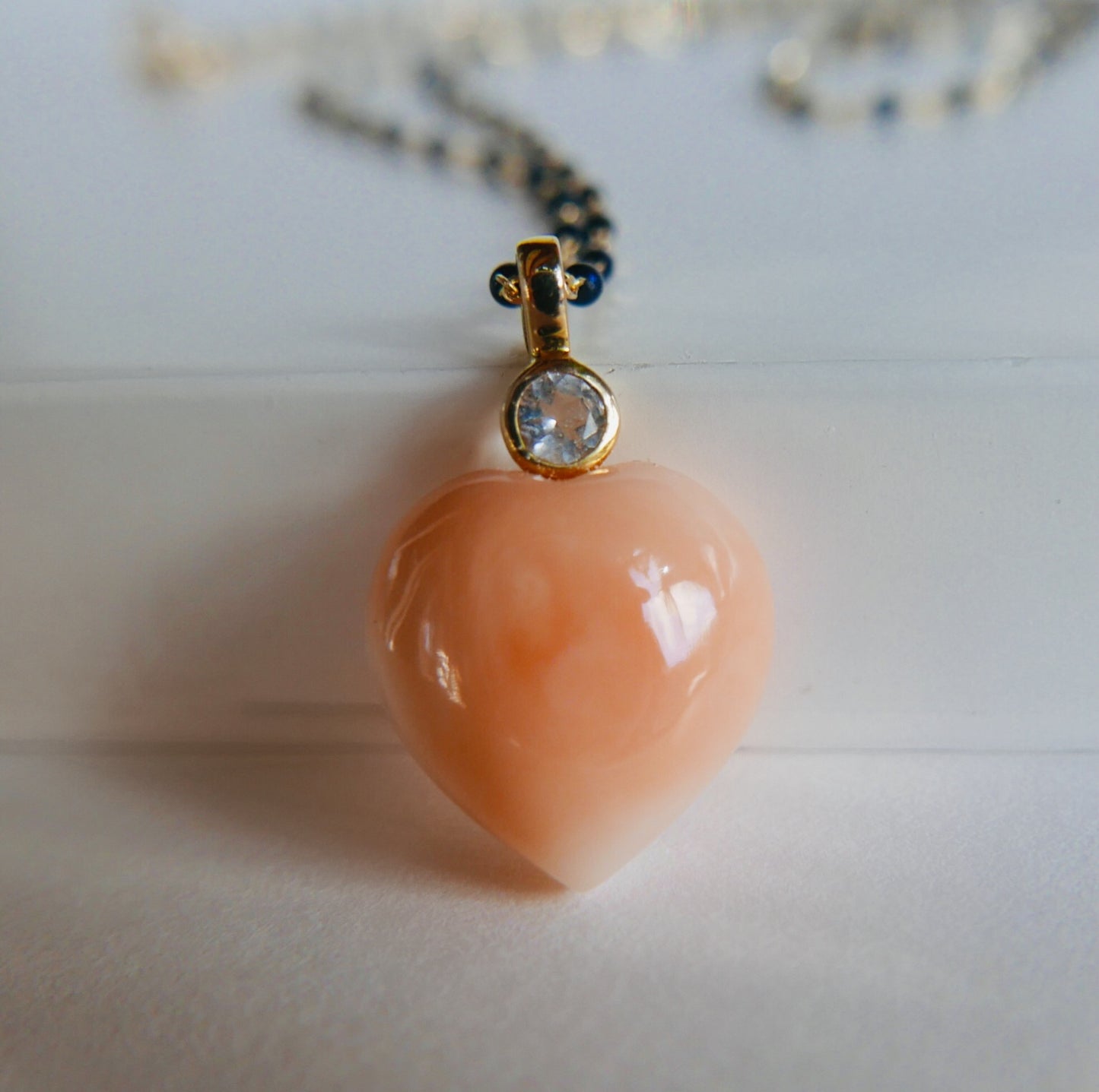 Peach coral  in heart shape NEW necklace lenght