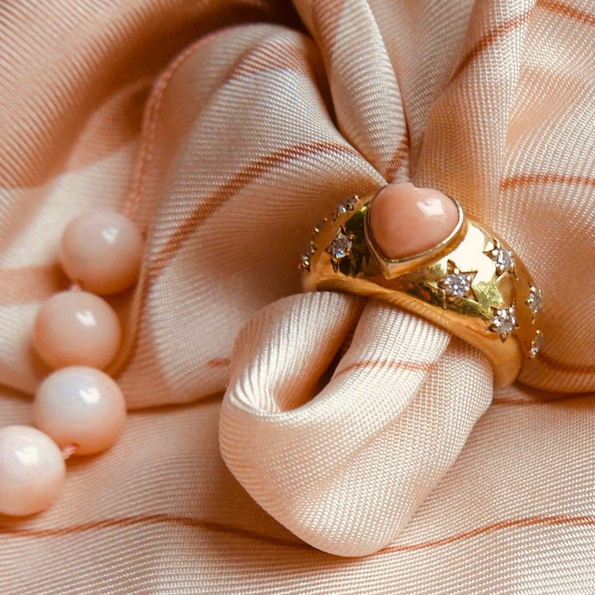 Hawaiian coral heart constellation ring
