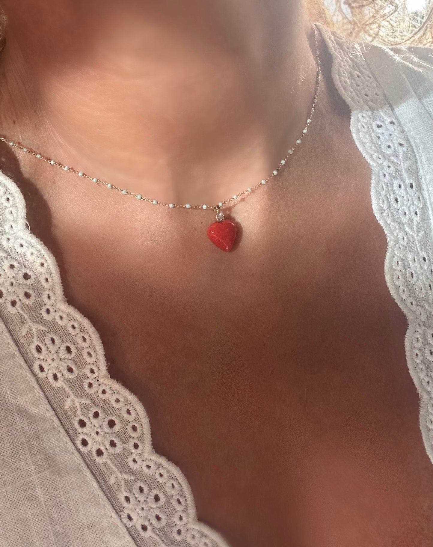 Red Coral Necklace with aquamarine NEW