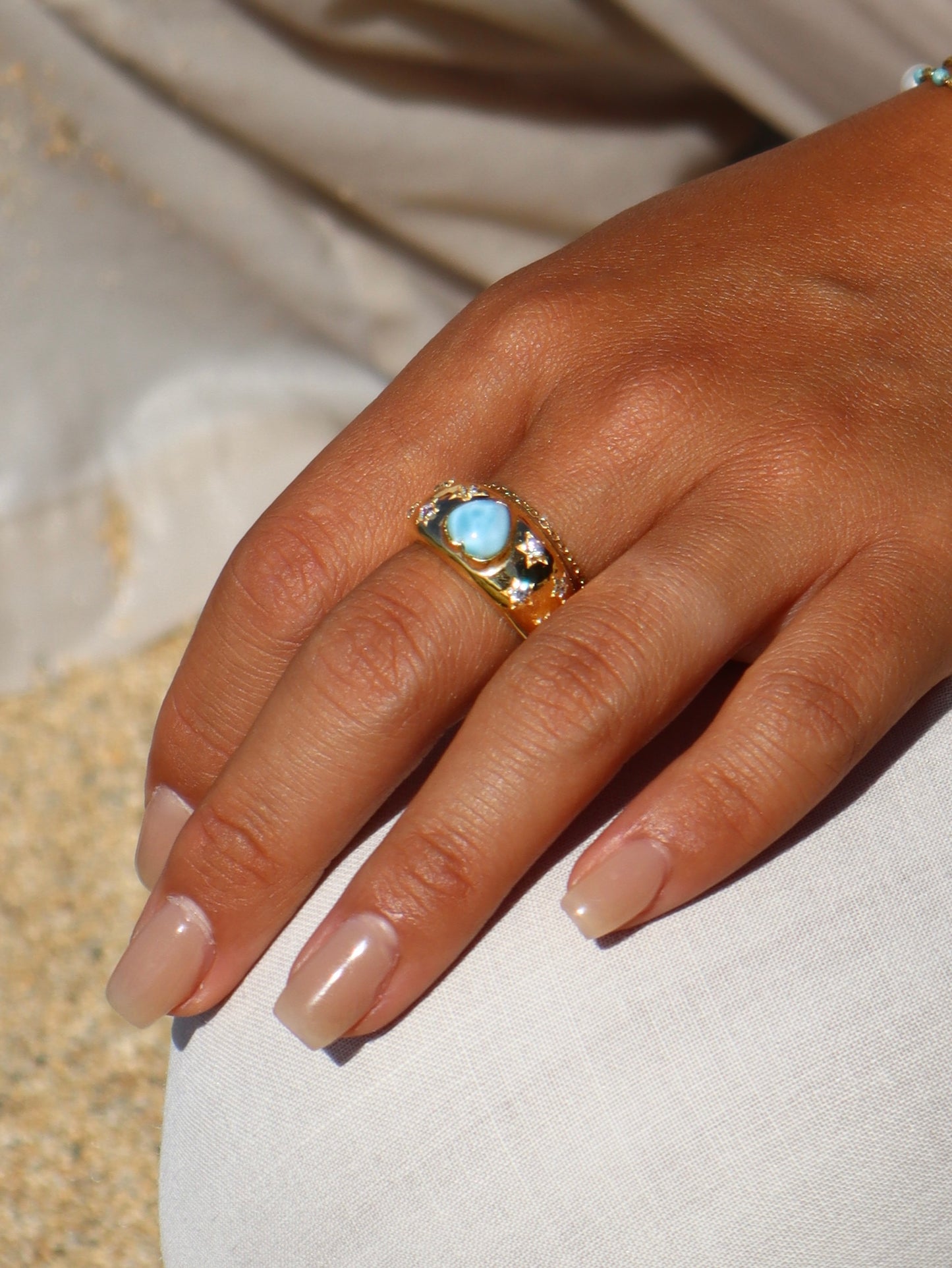 Larimar heart Constellation Ring
