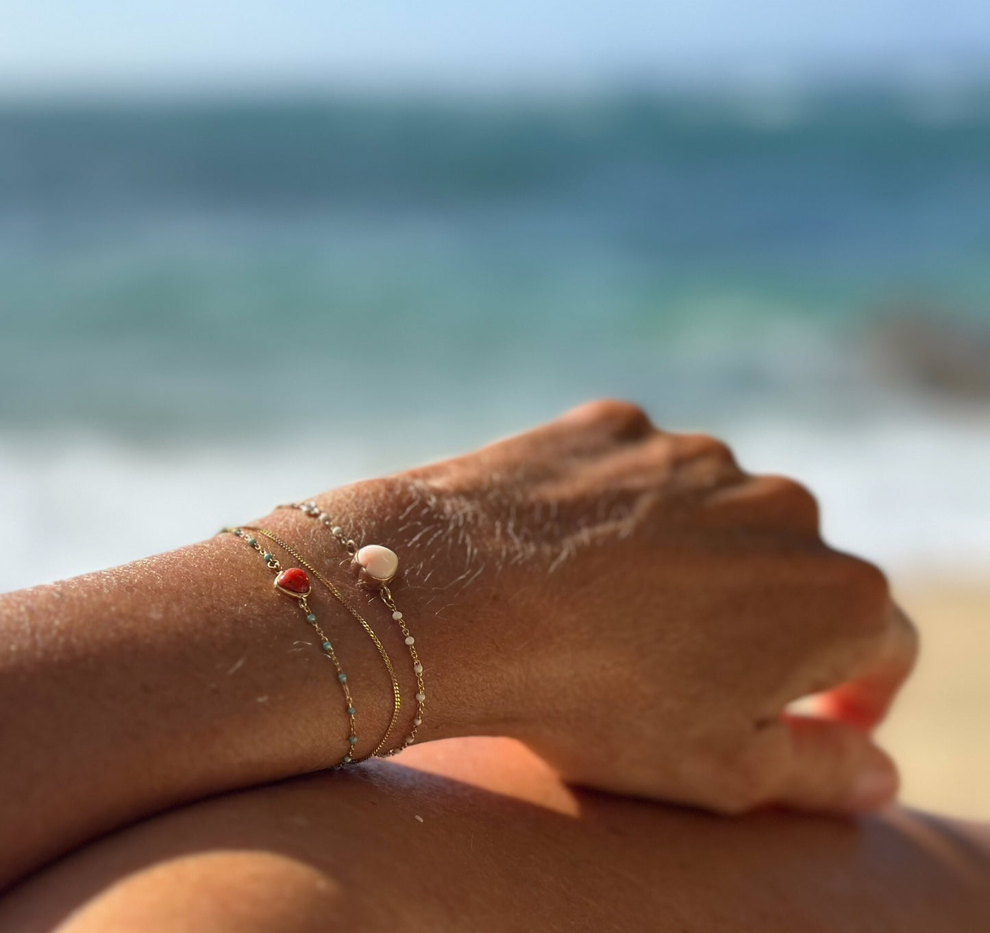 Angel skin heart coral bracelet with diamond accent