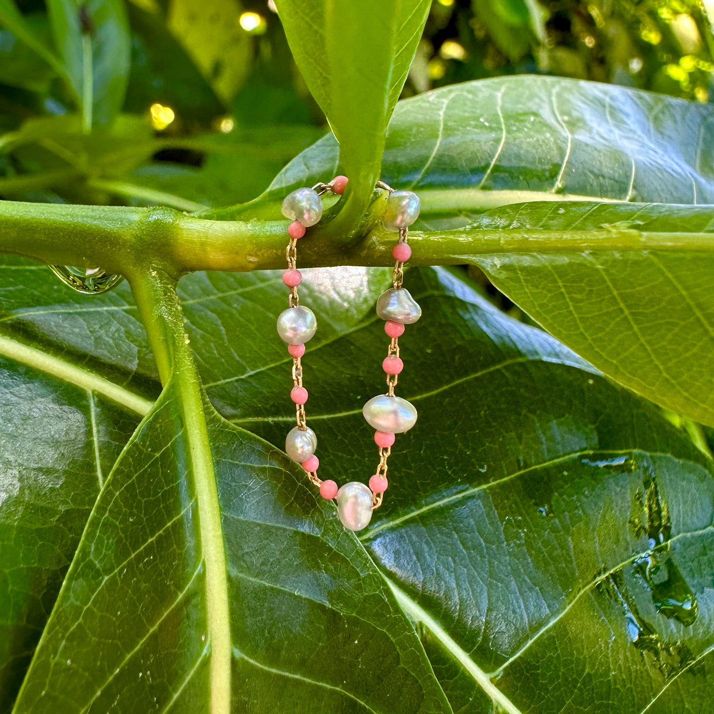 Akoya keshi pearls ring in pink