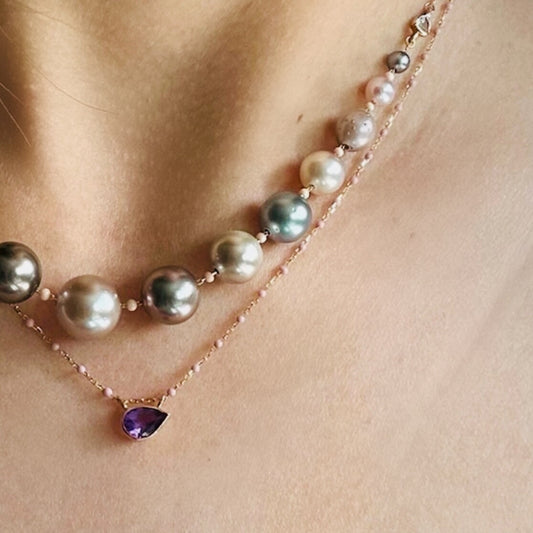 POEHEI  Necklace,  Tahitians pearls 18kt