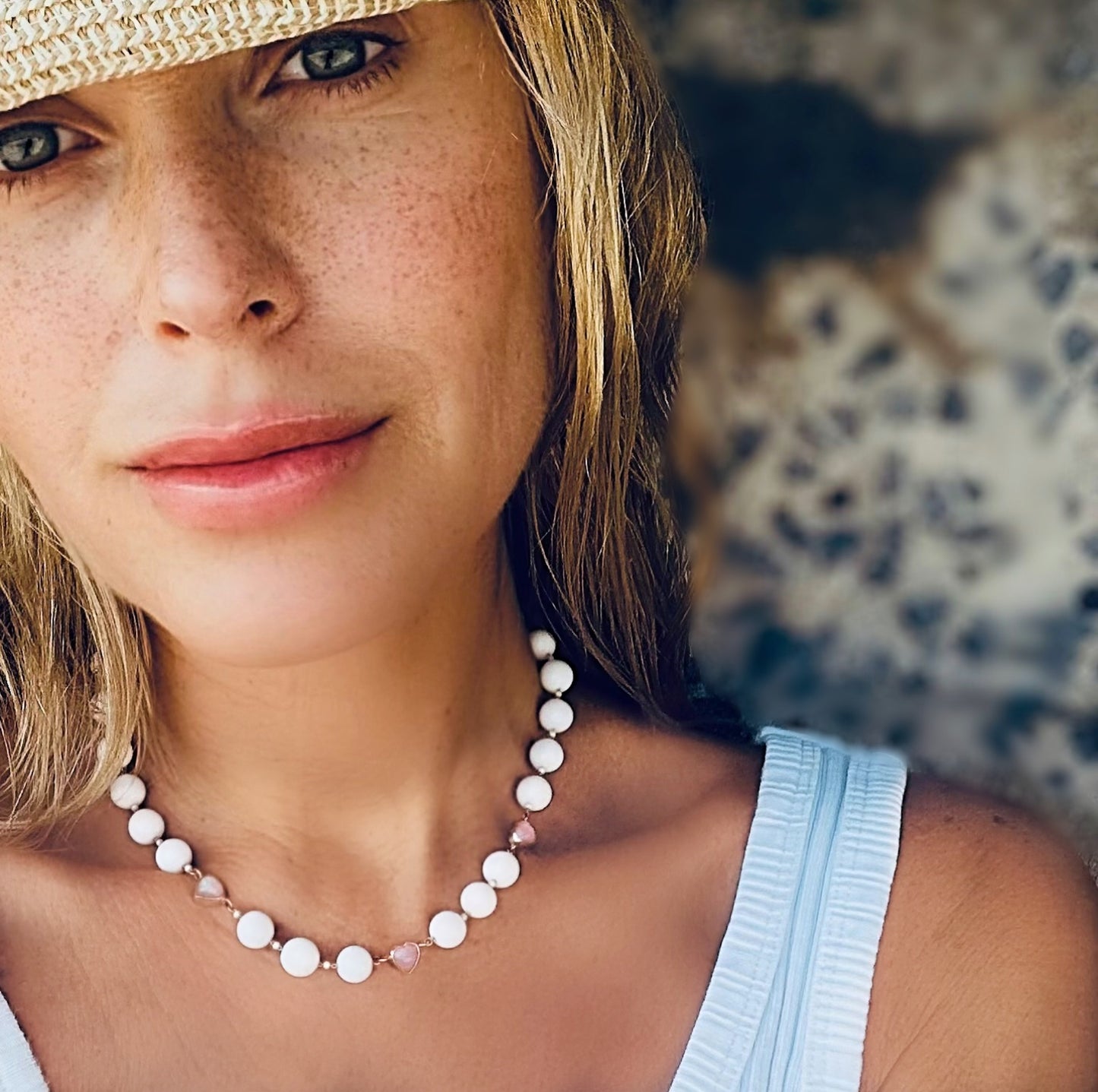 Angel skin coral necklace with pink fire opal