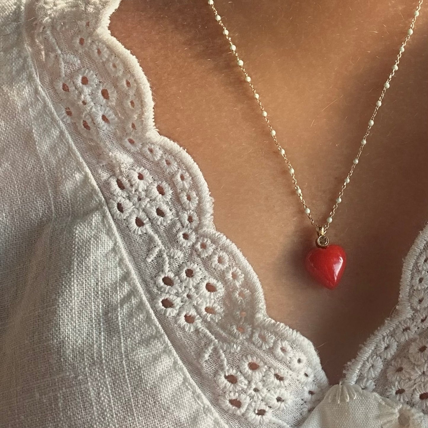 Red Coral Necklace with aquamarine NEW