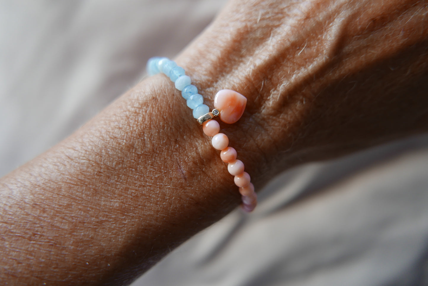 Coral & aquamarine LOVE bracelet ( beaded bracelet)