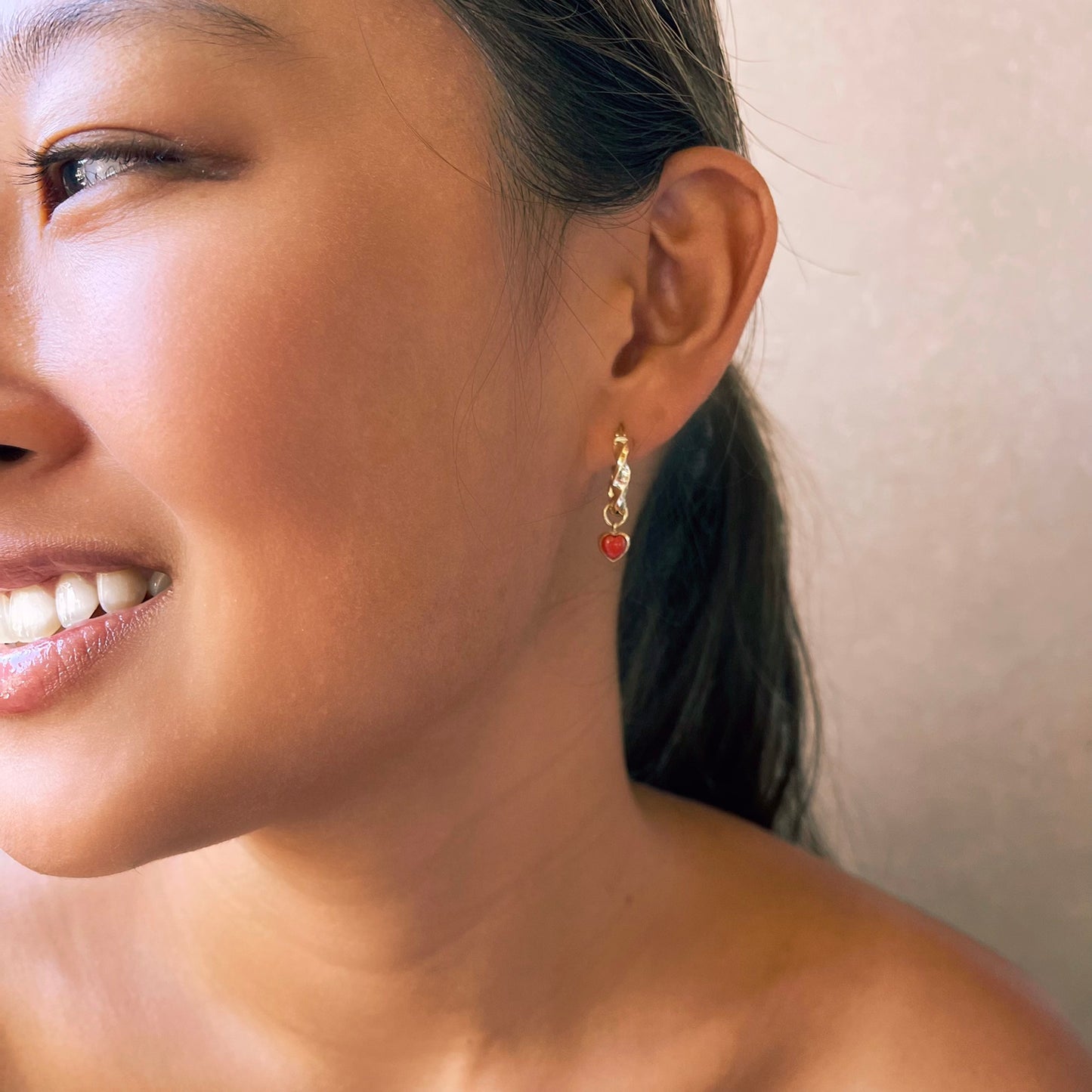 Red coral Heart Hoops