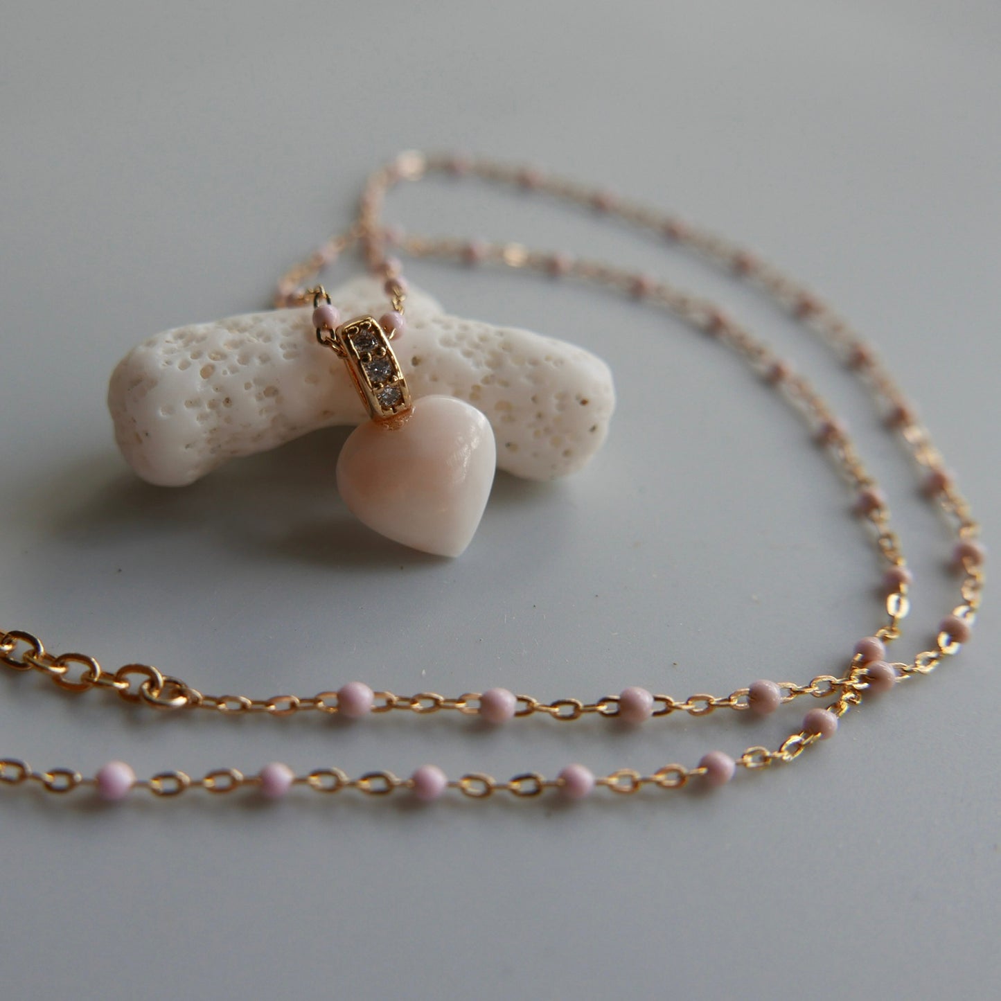 Angel skin coral Necklace- white light pink coral- gold filled