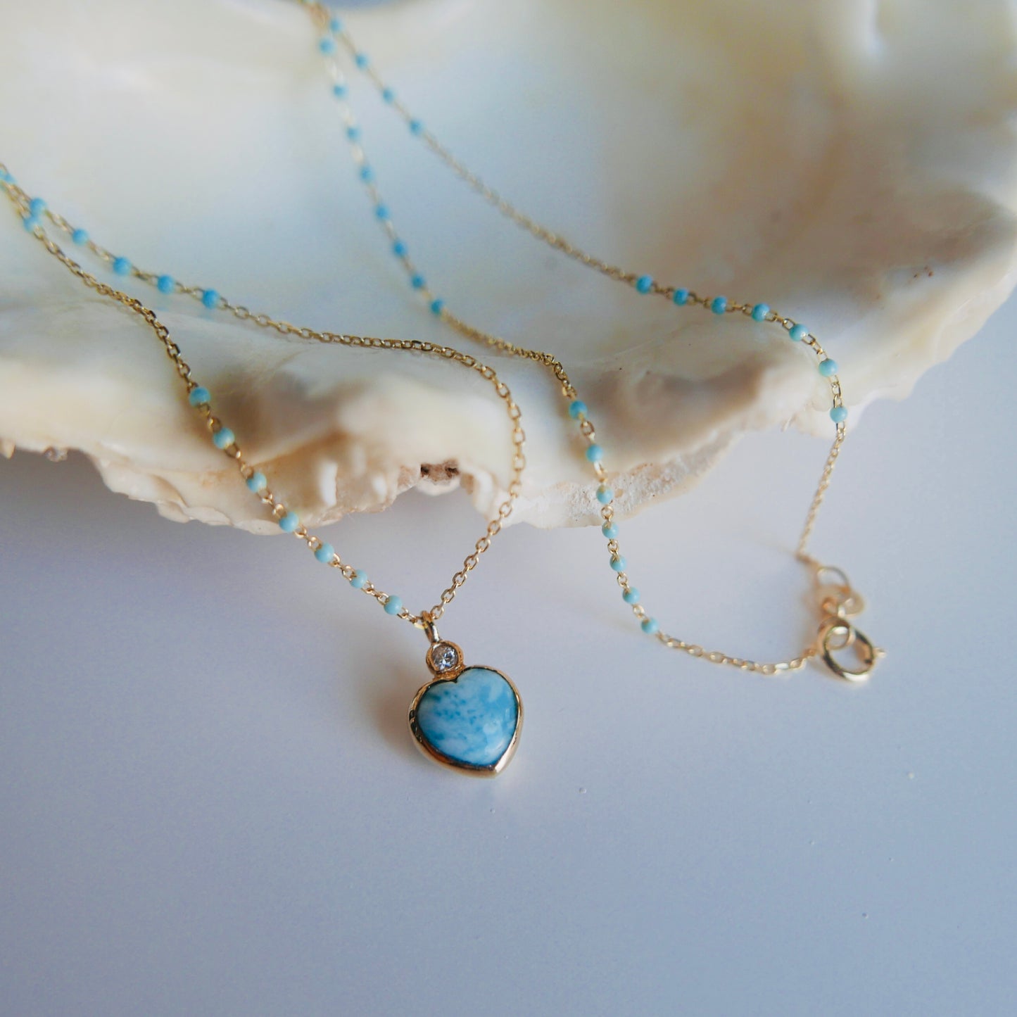 Larimar heart necklace (with diamond accent)