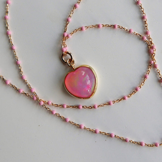 Pink Opal Heart Necklace