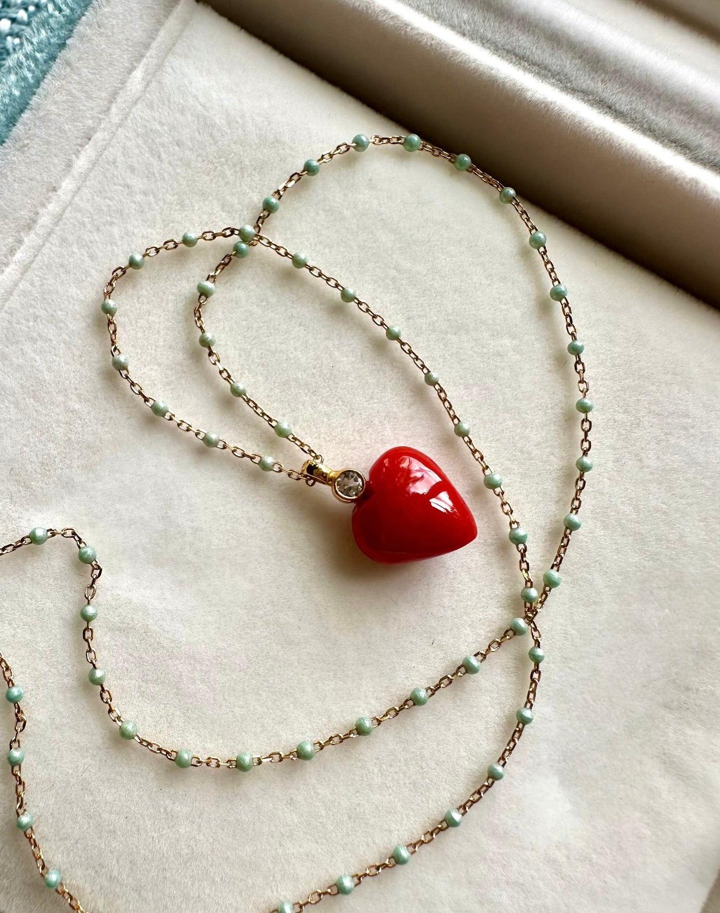 Red Coral Necklace with aquamarine NEW