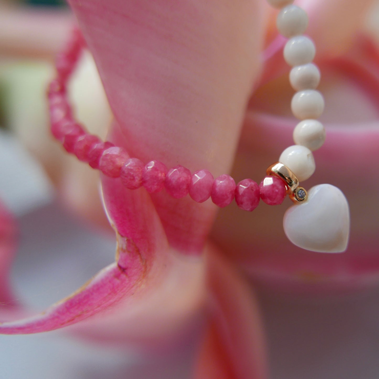 Coral and Ruby LOVE bracelet ( beaded)