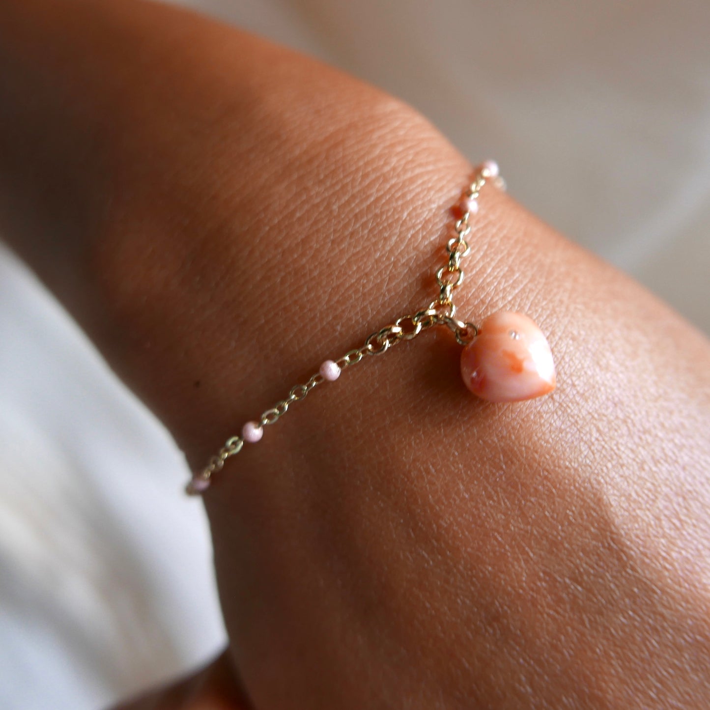 Hawaiian coral heart charm bracelet