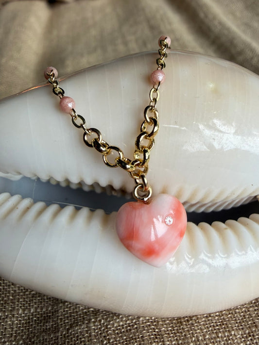 Hawaiian coral heart charm bracelet