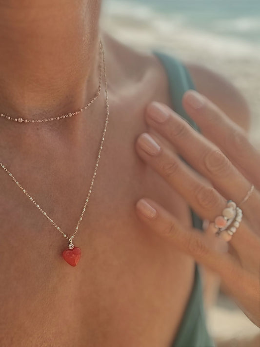 Red Coral Necklace with aquamarine NEW